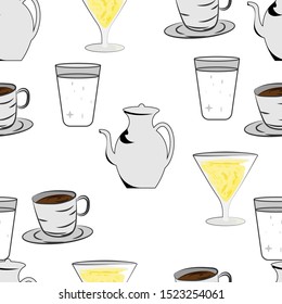 seamless pattern background. illustration of icon design arranged on the theme of drinks and coffee.