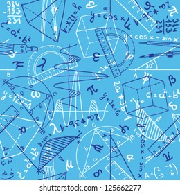 Seamless pattern background - illustration of mathematics drawings, doodle style