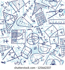 Seamless pattern background - illustration of mathematics drawings, doodle style