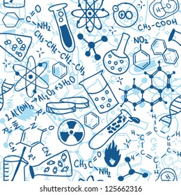 Seamless pattern background - illustration of science drawings, doodle style
