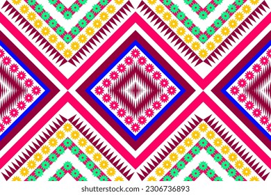 Seamless pattern background image, stitched together in any way. geometric shapes Tribal abstract red yellow green white design for textiles, prints, carpets, bed sheets.