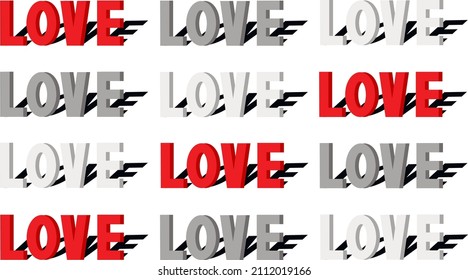 
Patrón sin brillo con un fondo con la inscripción amor. Palabras volumétricas de love.Ilustración vectorial para el día de San Valentín.