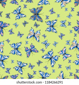 Seamless pattern background with insect. Abstract seamless pattern for clothes, boys, girls, wallpaper. Different beautiful butterflies flying for coloring book. Vector illustration.