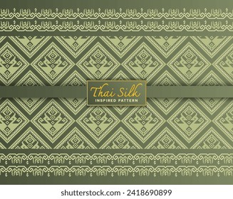 Seamless pattern background. Inspired by traditional Northern Thai silk pattern. Colored in Green.