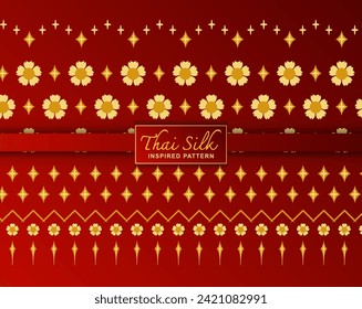 Seamless pattern background. Inspired by traditional Northern Thai silk pattern. Colored in Red and Gold.