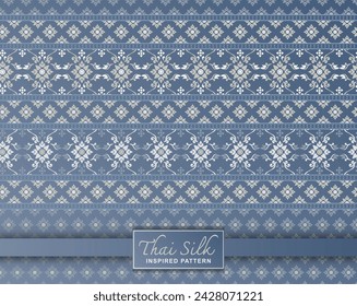 Seamless pattern background. Inspired by traditional Northern Thai silk pattern. Colored in Blueish Grey and Silver