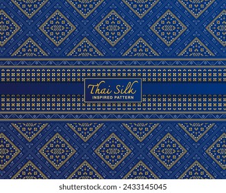 Seamless pattern background. Inspired by traditional Northern Thai silk pattern. Colored in Gold and Navy Blue