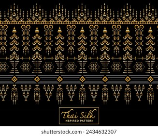 Seamless pattern background. Inspired by traditional Northern Thai silk pattern. Colored in Black and Gold.