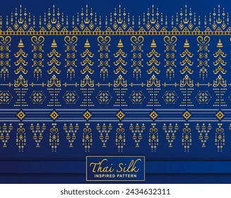 Seamless pattern background. Inspired by traditional Northern Thai silk pattern. Colored in Navy Blue  and Gold.