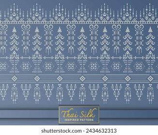 Seamless pattern background. Inspired by traditional Northern Thai silk pattern. Colored in Blueish Grey.