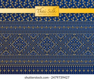 Seamless pattern background. Inspired by traditional Northern Thai silk pattern. Colored in Navy and Gold.