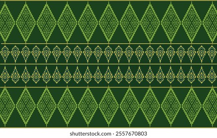 Seamless pattern background. Inspired by traditional Northern Thai silk pattern. Colored in Navy Green and Gold.