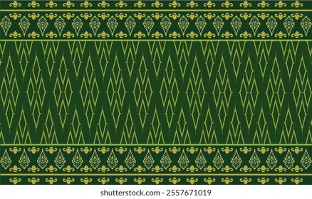 Seamless pattern background. Inspired by traditional Northern Thai silk pattern. Colored in Navy Green and Gold.