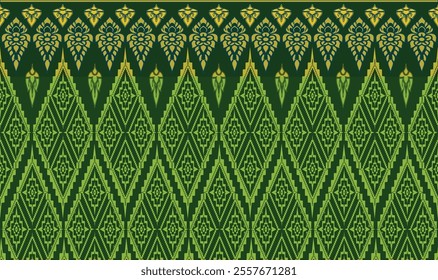 Seamless pattern background. Inspired by traditional Northern Thai silk pattern. Colored in Navy Green and Gold.