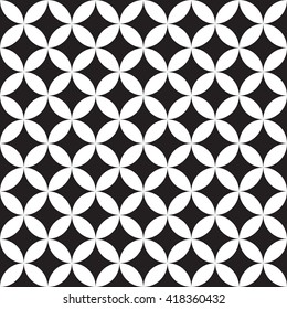 Seamless pattern background, intersecting  geometric circles in black and white. Retro vintage vector design.