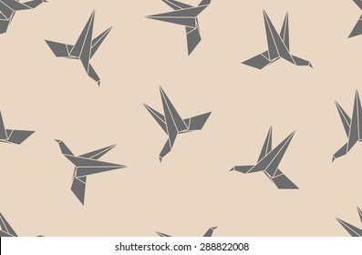 Seamless pattern background with japanese paper origami hummingbird.