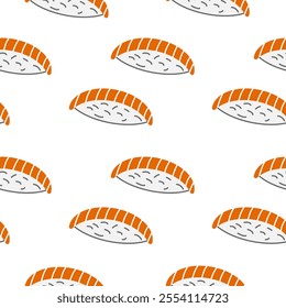 seamless pattern background of Japanese sushi nigiri with raw salmon and rice ball. Vector illustration