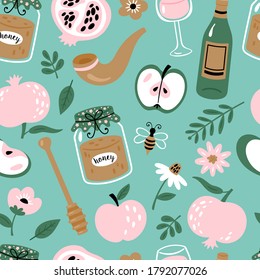 Seamless pattern background for Jewish holiday Rosh Hashanah holiday. Childish print for cards, wallpapers and templates.