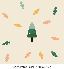 Seamless Pattern Background: Kawaii Christmas tree and many colorful of leaves on light background for your design