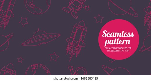 Seamless pattern background kids space Cute flat illustration vector design