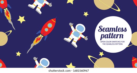 Seamless pattern background kids space Cute flat illustration outer space