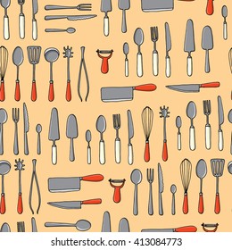 Seamless pattern background with kitchenware