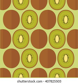Seamless pattern background kiwi.Vector illustration with half and entire kiwi. Sliced fruit. 