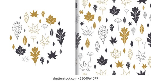 Seamless pattern background with leaf. Design for wrapping paper, fabric and textile. Hand drawn style, vector Illustration.