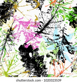 seamless pattern background, with leaves, strokes and splashes