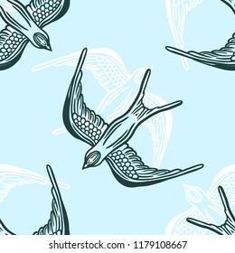 Seamless pattern background with linear swallows.
