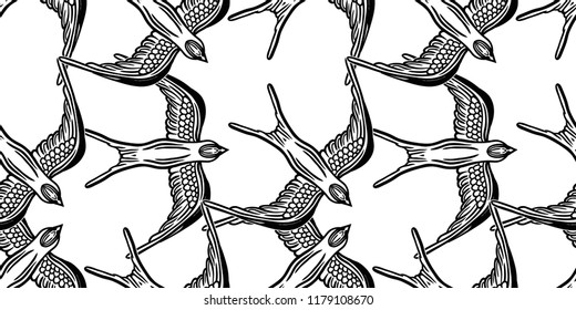 Seamless pattern background with linear swallows.