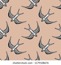 Seamless pattern background with linear swallows.
