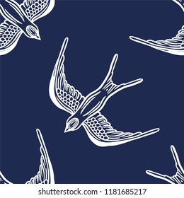 Seamless pattern background with linear swallows.