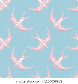 Seamless pattern background with linear swallows.