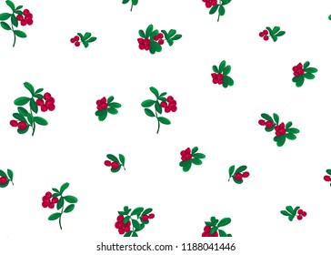 Seamless pattern, background with lingonberries. Colored vector illustration. Isolated on white background.