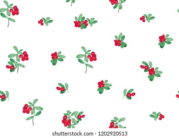 Seamless pattern, background with lingonberries. Colored vector illustration. Isolated on white background.
