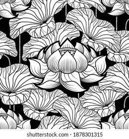 Seamless pattern background with lotus flower botanical illustration style on background