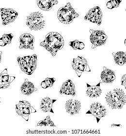 Seamless pattern background of low polygonal wild and domestic cats. Nice vector graphic illustration EPS 8