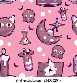 Seamless pattern background with magic icons Vector