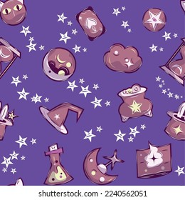 Seamless pattern background with magic icons Vector