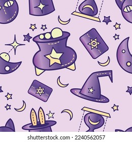 Seamless pattern background with magic icons Vector