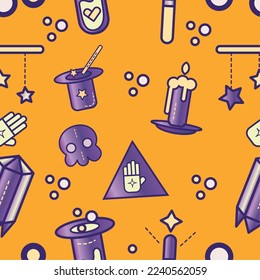 Seamless pattern background with magic icons Vector