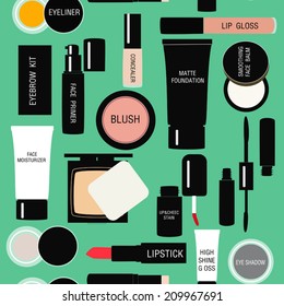 seamless pattern background with Makeup products in vector