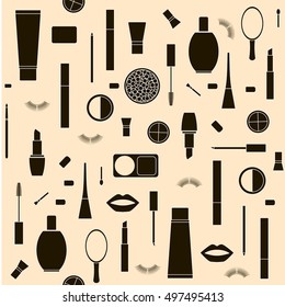 seamless pattern background with Makeup products in vector
