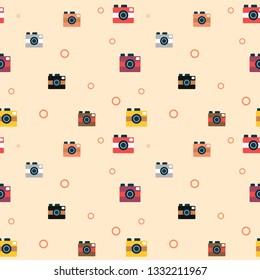 Seamless pattern background: Many color of vintage camera in flat design vector