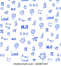 Seamless pattern for background, mathematics and science doodle hand drawn.