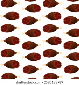 Seamless pattern background with meat. Sketch style steak. Hand drawn ribeye steak, pork ham. Roast beef on a cutting board. Bone in ribeye steak. Roasts. Hand drawn beef steak medallions