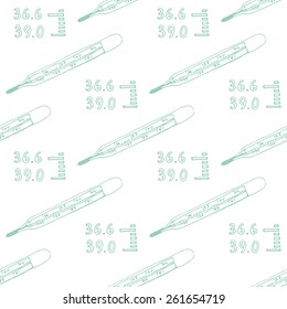 Seamless pattern for background medical subjects, thermometer, temperature, hand-drawn vector illustration