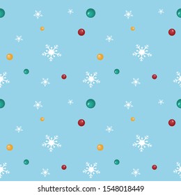Seamless Pattern background: Merry Christmas and Happy new year concept. There are color balls and snow on light blue background for your design