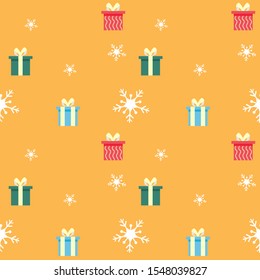 Seamless Pattern background: Merry Christmas and Happy new year concept. There are color gift boxes and snow on colorful background for your design